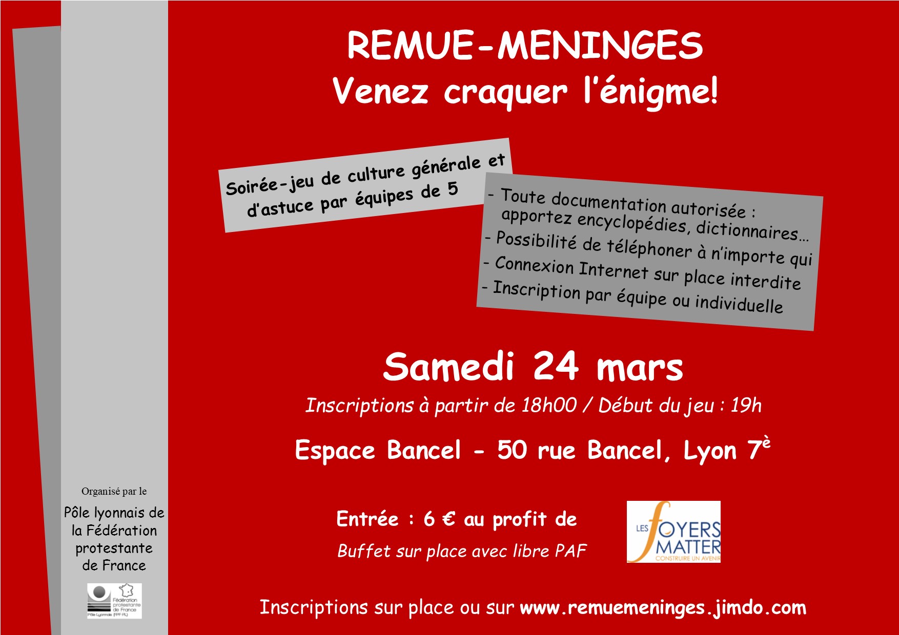 Soirée Remue Meninges leSamedi 24 Mars 2018 à l'espace Bancel