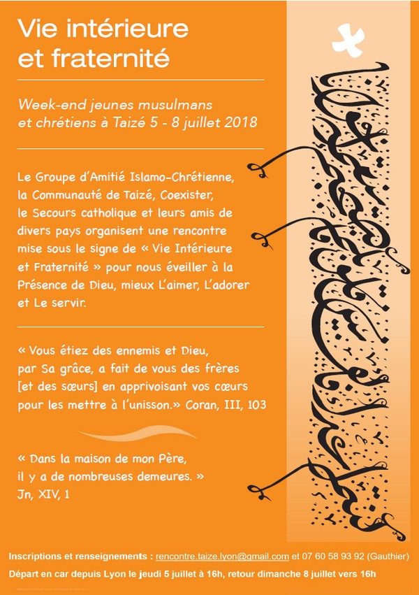 Du 5 au 8 Juillet, WE amitie jeunes Chétiens et Musulman
