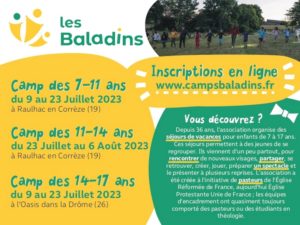 Eté 2023 : Camps Baladins pour les jeunes