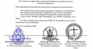 Appel urgent à des actions immédiates en réponse à l’exode forcé et aux persécutions contre le peuple arménien dans le Karabakh