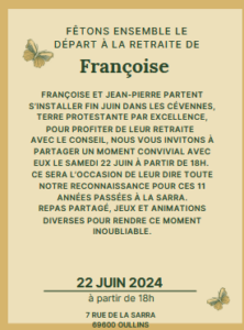 Fêtons ensemble le départ de Françoise et Jean Pierre Sternberger