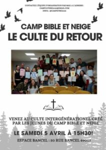 Culte intergénérationnel créé par les jeunes du camp Bible et neige