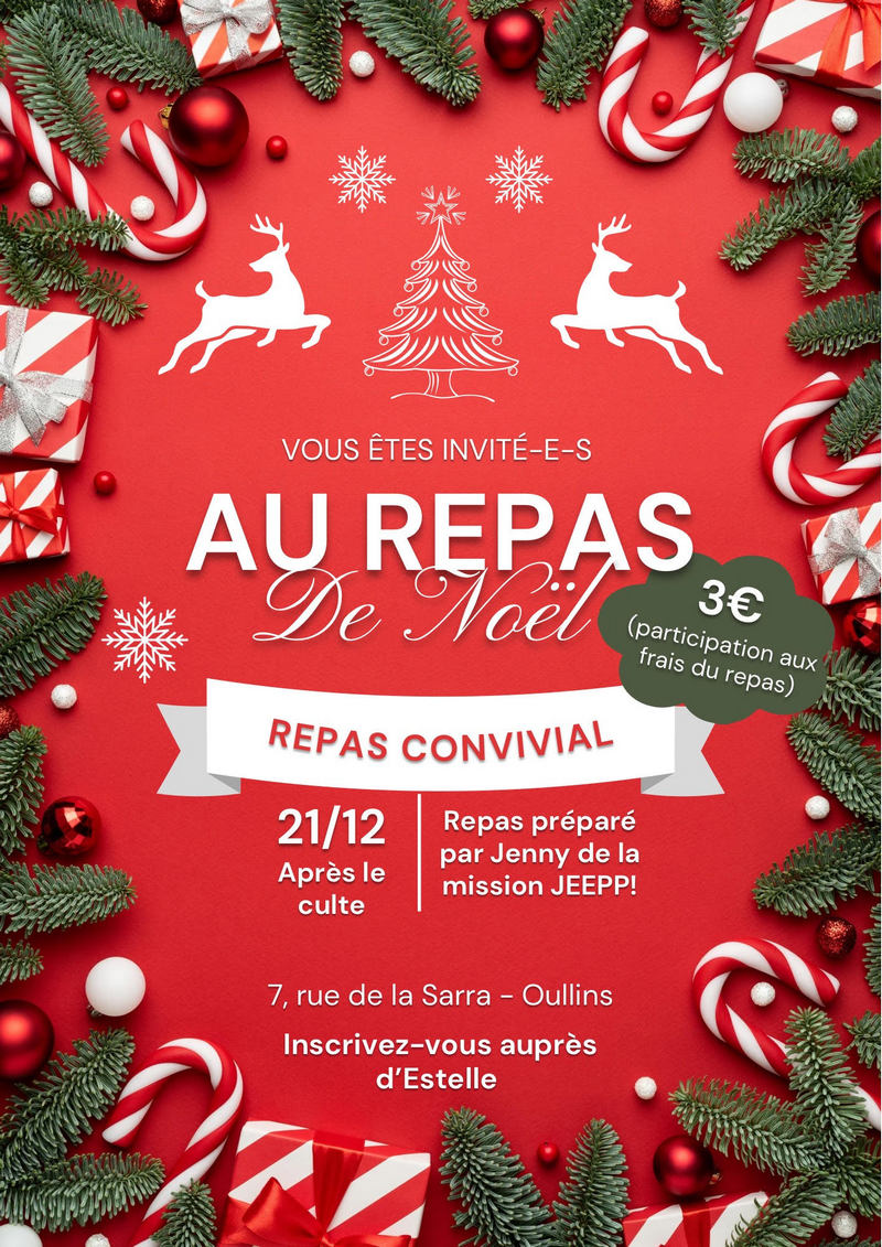 Repas de Noël, dimanche 21 décembre à la Sarra